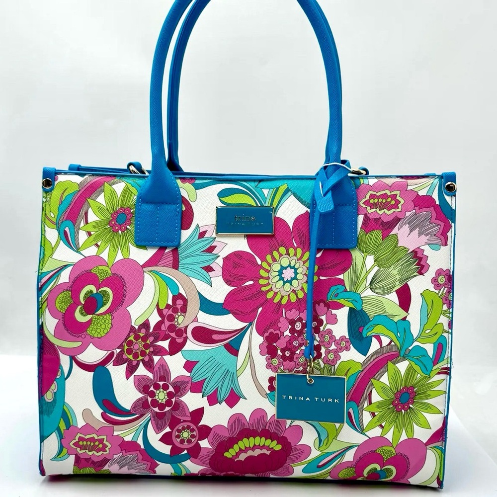 Trina Turk Medium Printed FloralTote Bag (TT-1015 Majorelle Garden w/ Stripe)